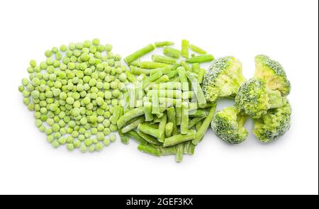 Different frozen vegetables on white background Stock Photo