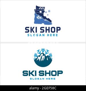 Sport ski equipment shop logo design  Stock Vector