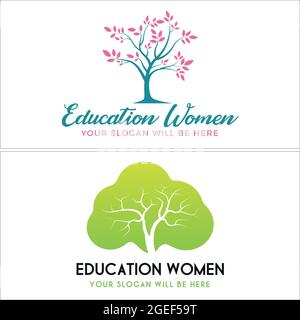 Tree icon leaf symbol initial education women logo design Stock Vector