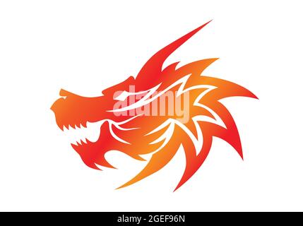 Angry fire dragon tattoo vector isolated. Mythical creature. Stock Vector