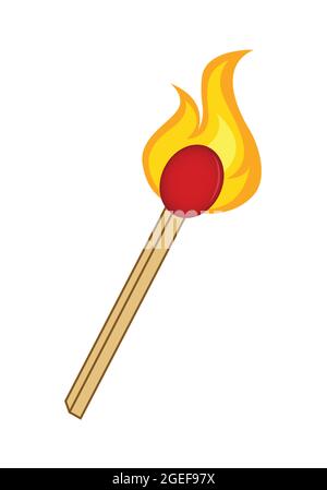 Fire on a match. Burning Fire. Warm. Ignition of a match. Vector retro illustration of a match with fire. Vintage icon of match with flame. Stock Vector