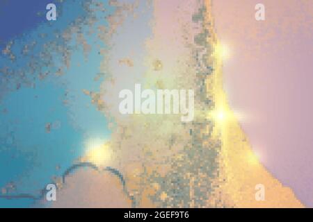 Abstract azure blue and gold fluid art alcohol ink pattern with marble texture Stock Vector