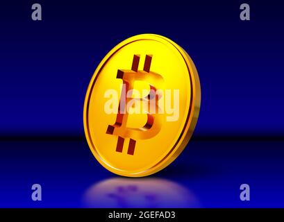 Bitcoin golden coin representing blockchain technology for virtual electronic money Stock Vector