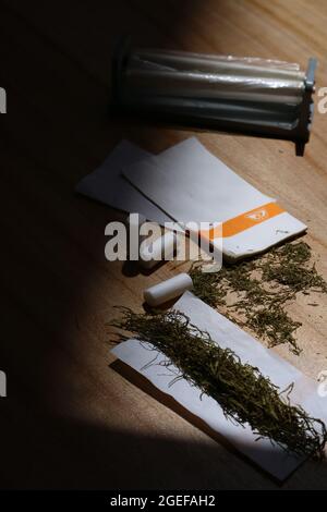 Surabaya, Indonesia - August 12, 2021: Buffalo Bill Cigarettes paper.  Rolled tobacco in paper Stock Photo