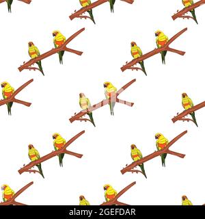 seamless graphics drawing Sun Conure Parrots on a branch of the tree for pattern wallpaper vector illustration for background Stock Vector