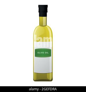 Olive oil glass bottle in cartoon style. Stock Vector
