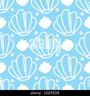 simple seamless shell fish pattern doodles Stock Vector