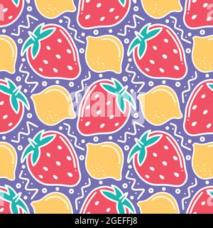 colorful seamless pattern doodles of summer fruits Stock Vector