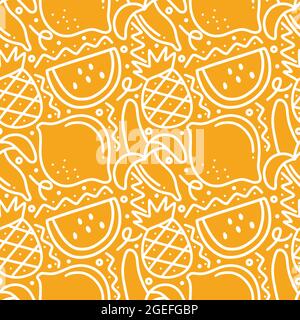 seamless pattern summer fruits doodles Stock Vector
