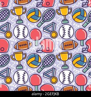 colorful seamless doodles of sports elements Stock Vector