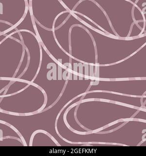 mauve dusty burgundy curly intertwining endless thin lines abstract seamless pattern. Stock Vector