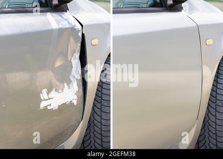 Car Dent Repair And Paint Before And After Stock Photo