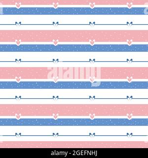 Heart geometrical seamless pattern. Blue, pink tender color stripes for kids nursery design. White editable color background. Vector Stock Vector
