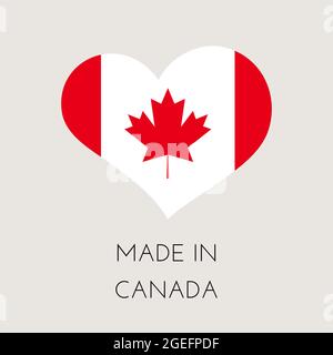 Canada heart shaped label with canadian flag. Made in CA sticker. Factory, manufacturing and production country concept. Vector stock illustration Stock Vector