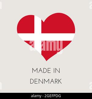 Kingdom of Denmark heart shaped label with danish flag. Made in Denmark sticker. Factory, manufacturing and production country concept. Vector stock i Stock Vector