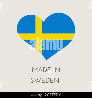 Heart shaped label with Swedish flag. Made in Sweden sticker. Factory, manufacturing and production country concept. Vector stock illustration Stock Vector