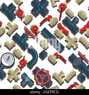 Pipe fittings, taps, bends and fittings. Spare parts for pipelines, sewerage, gas lines and any liquid supply. Isolated on a white background. Illustr Stock Vector