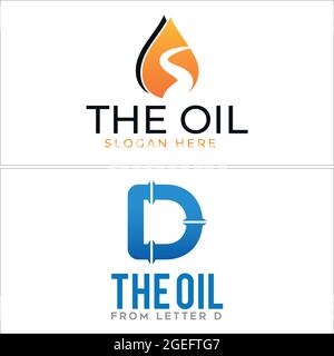 Design logo industrial with icon plumbing and oil droplet Stock Vector