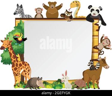 Empty wooden frame with various wild animals illustration Stock Vector ...