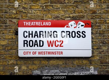 London, England, UK. Street sign: Charing Cross Road, WC2 Stock Photo