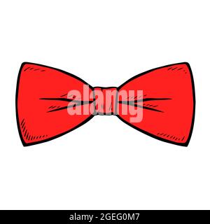 Male red butterfly tie on white background. Vector isolated illustration outline hand drawn Stock Vector