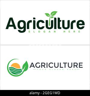 Agriculture logo design nature field line vector Stock Vector