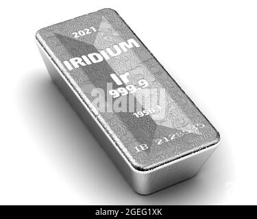 The highest standard iridium bar. One ingot of 999.9 Fine Iridium bar on white background. 3D illustration Stock Photo