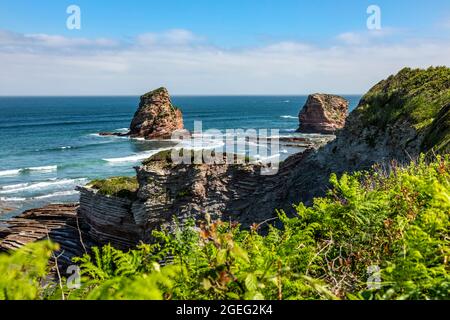 Hendaye (south western France): the Twin Rocks (French “Les Deux Jumeaux”) in the protected area “corniche Basque” Stock Photo