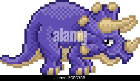 Triceratops Pixel Art Dinosaur Video Game Cartoon Stock Vector