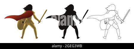 set of knight holding sword in three styles,vector illustration Stock Vector