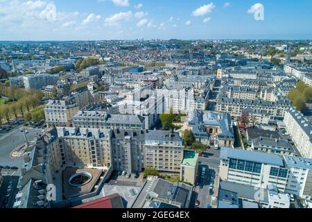 Caen (Normandy, north western France): aerial view of the city, district of Saint Jean Overview of the Abbey of Saint Etienne, also known as “Abbaye a Stock Photo