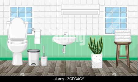 Bathroom interior design with furniture illustration Stock Vector