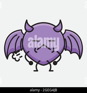 Vector Illustration of Devil Bat Character with cute face and simple body line drawing on isolated background Stock Vector