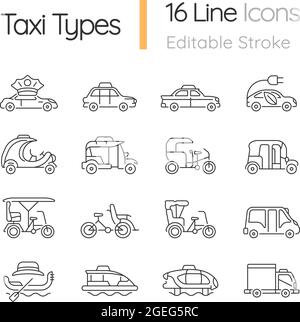 Taxi types linear icons set Stock Vector