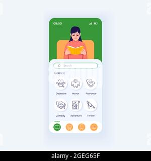Application for reading books smartphone interface vector template Stock Vector