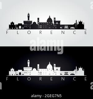 Florence skyline and landmarks silhouette, black and white design, vector illustration. Stock Vector