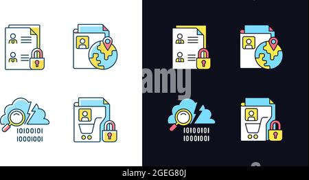 Maintain information security light and dark theme RGB color icons set Stock Vector