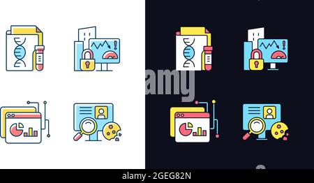 Sensitive data types light and dark theme RGB color icons set Stock Vector