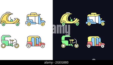Transporting passengers business light and dark theme RGB color icons set Stock Vector