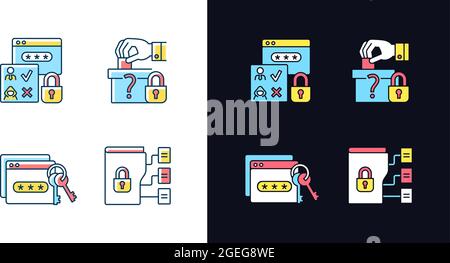 Data sensitivity light and dark theme RGB color icons set Stock Vector