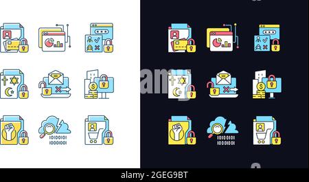 Personal information light and dark theme RGB color icons set Stock Vector