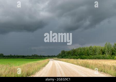 rural landscape with storm clouds, contrasting colors in nature before rain, autumn approaching time Stock Photo