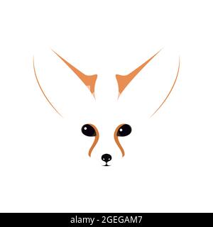 Fennec muzzle, eyes and ears. Contour vector illustration. Stock Vector