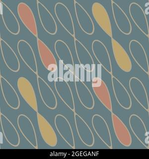 Infinity symbol sign vector seamless pattern background. Blue backdrop with diagonal loops in weave effect. Partially color filled mustard yellow and Stock Vector