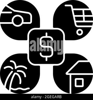 Budgeting black glyph icon Stock Vector