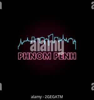 Phnom penh skyline neon style in editable vector file. Stock Vector