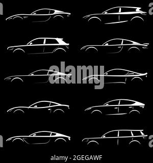 White cars silhouettes. Can be used for your project. Isolated vector illustrations. Stock Vector
