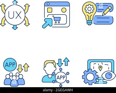 Software development process RGB color icons set Stock Vector