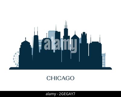 Chicago skyline, monochrome silhouette. Vector illustration. Stock Vector
