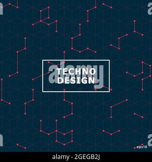 Virtual abstract background with particle, molecule structure. The intersecting diagonal red lines with dots. Vector illustration. Stock Vector